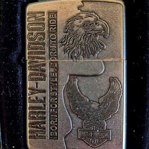 Rare 2020 Antique Silver Plate Double Sided Harley Davidson Zippo Lighter